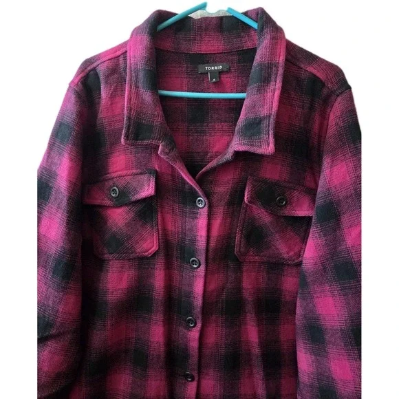 Torrid Women's 6 Pink Black Plaid Flannel Shirt Shacket Plus Size 30/32... - Picture 9 of 9
